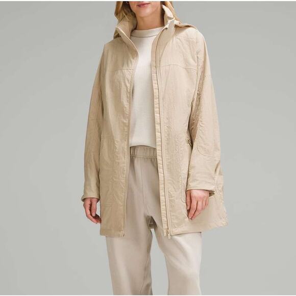 Lululemon Hooded Mid-Length Utility Jacket Trench Beige XS - Picture 1 of 8
